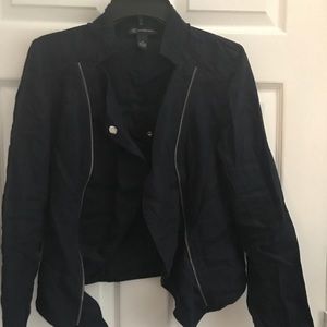 Linen Navy Moto Jacket